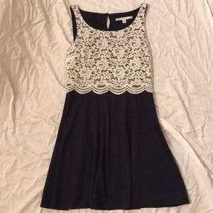 Navy and white lace dress